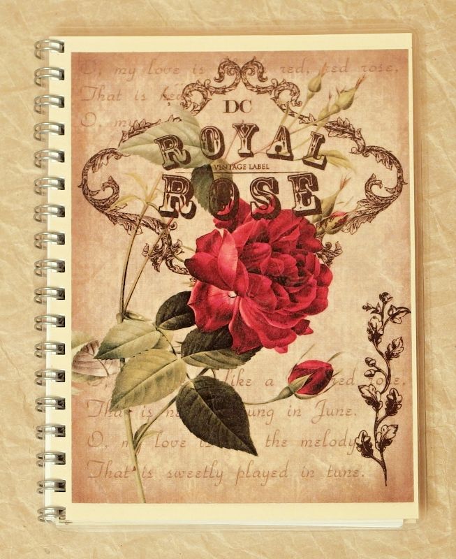blok zápisník ve vintage stylu s růžemi Miltika