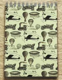 Vintage zápisník Terre I 02 s motivem historického cestování, vzducholodí a balónů