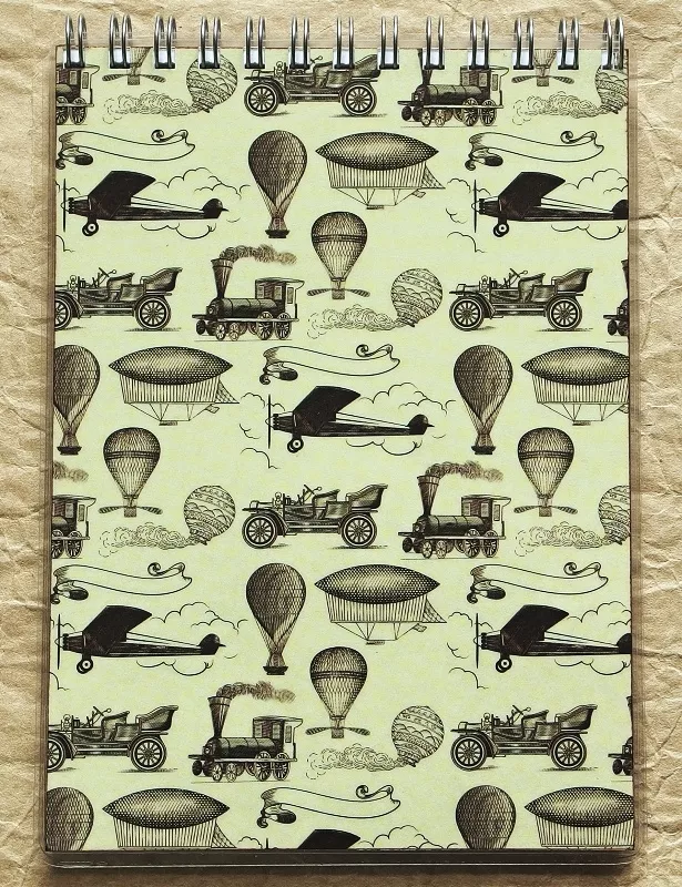 Vintage zápisník Terre I 02 s motivem historického cestování, vzducholodí a balónů