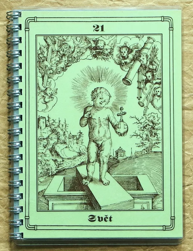 Vintage zápisník A6 s motivem tarotové karty Svět